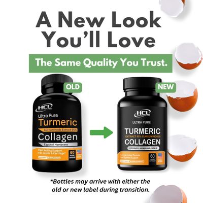 Turmeric Curcumin 95 Extract Collagen Capsules - NEM Promotes Knee Comfort Flexibility - Eggshell Membrane w Naturally Occurring Glucosamine Chondroitin Hyaluronic Acid- Made in USA