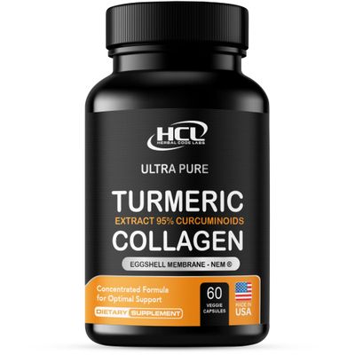 Turmeric Curcumin 95 Extract Collagen Capsules - NEM Promotes Knee Comfort Flexibility - Eggshell Membrane w Naturally Occurring Glucosamine Chondroitin Hyaluronic Acid- Made in USA