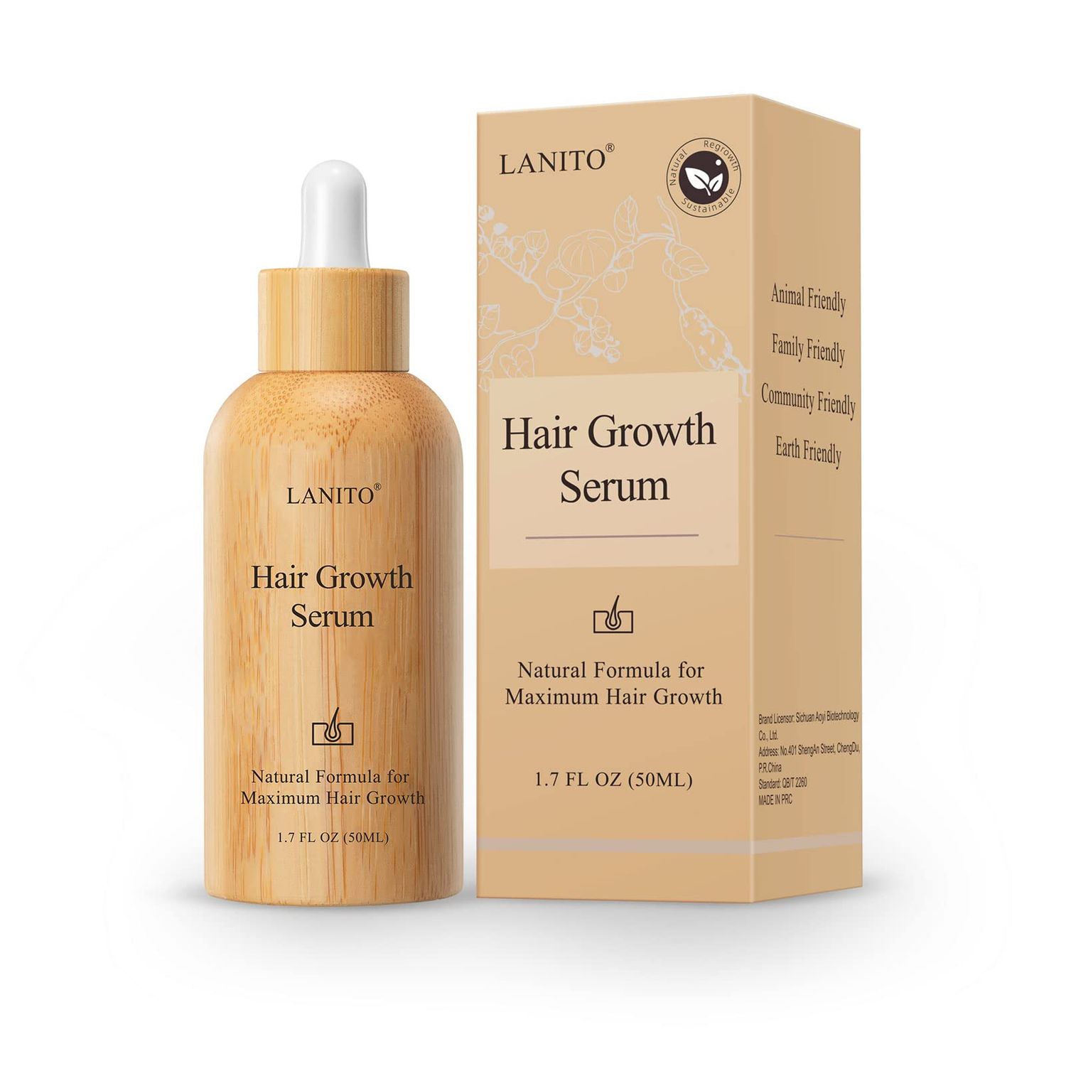 LANITO Hair Growth Serum with Radix Polygonum Multiflorum Root Extract for Hair Thinning, Hair Fall Healthy Scalp, Unisex-Adults, Unscented, 50 ML 1.69 OZ