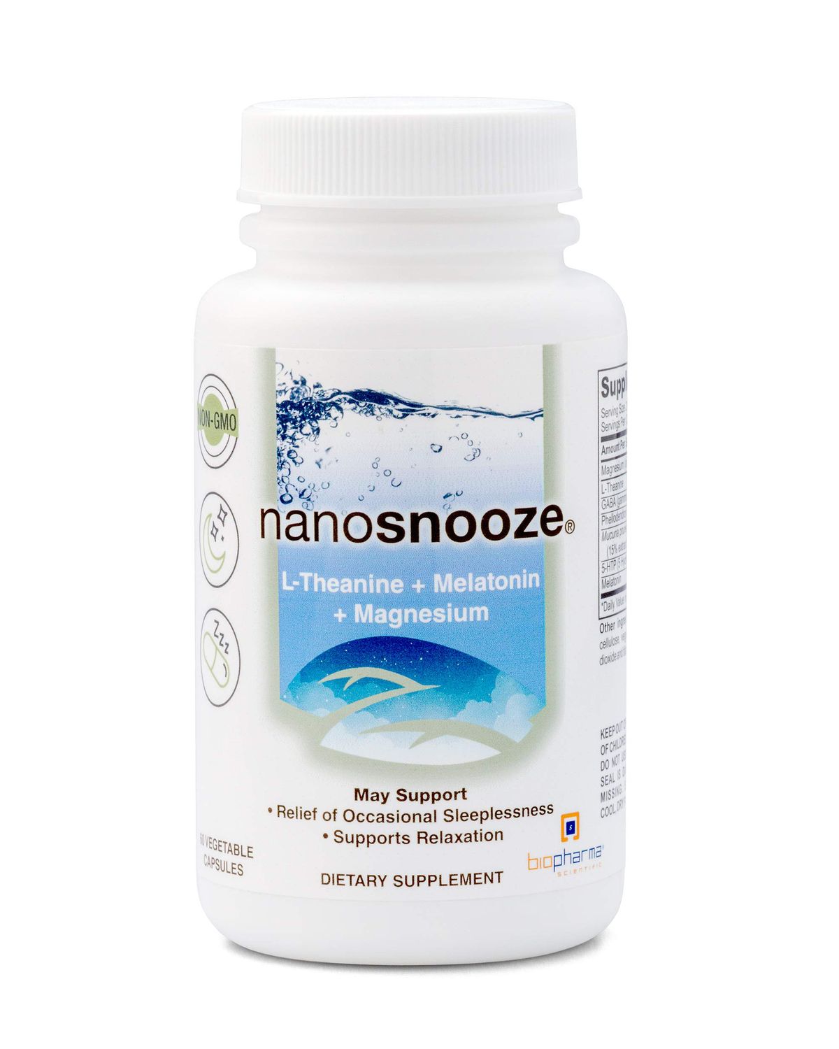 Biopharma Scientific Nanosnooze: Sleep Aid for Adults with Melatonin, Magnesium, L-Theanine, 30 Servings