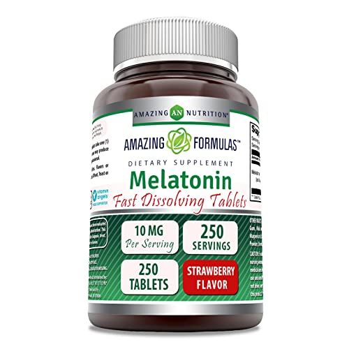 Amazing Formulas Melatonin 10 Mg Fast Dissolve Supplement 250 Tablets Strawberry Flavor Non-GMO Gluten-Free Made in USA