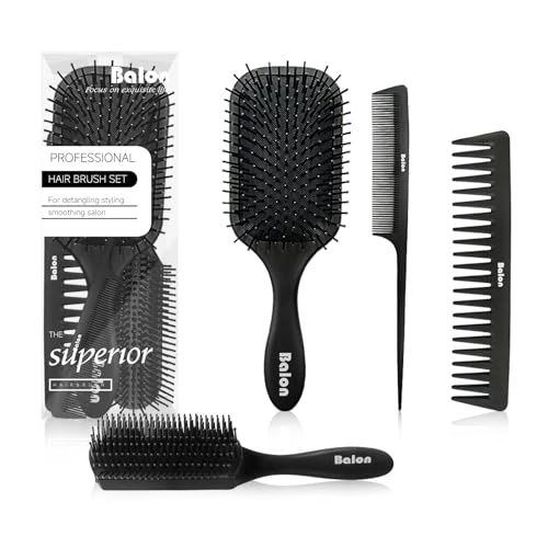 4Pcs Paddle Hair Brush, Detangling Brush and Hair Comb Set for Men and Women, Great On Wet or Dry, No More Tangle Hairbrush for Long Thick Thin Curly Natural Hair