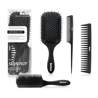 4Pcs Paddle Hair Brush, Detangling Brush and Hair Comb Set for Men and Women, Great On Wet or Dry, No More Tangle Hairbrush for Long Thick Thin Curly Natural Hair