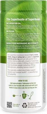 Om Mushroom Superfood Matcha Latte Blend Mushroom Powder, 8.47 Ounce Canister, 30 Servings, Green Tea, Lion's Mane, Reishi, Chaga, Turkey Tail, Focus Stress Support Supplement