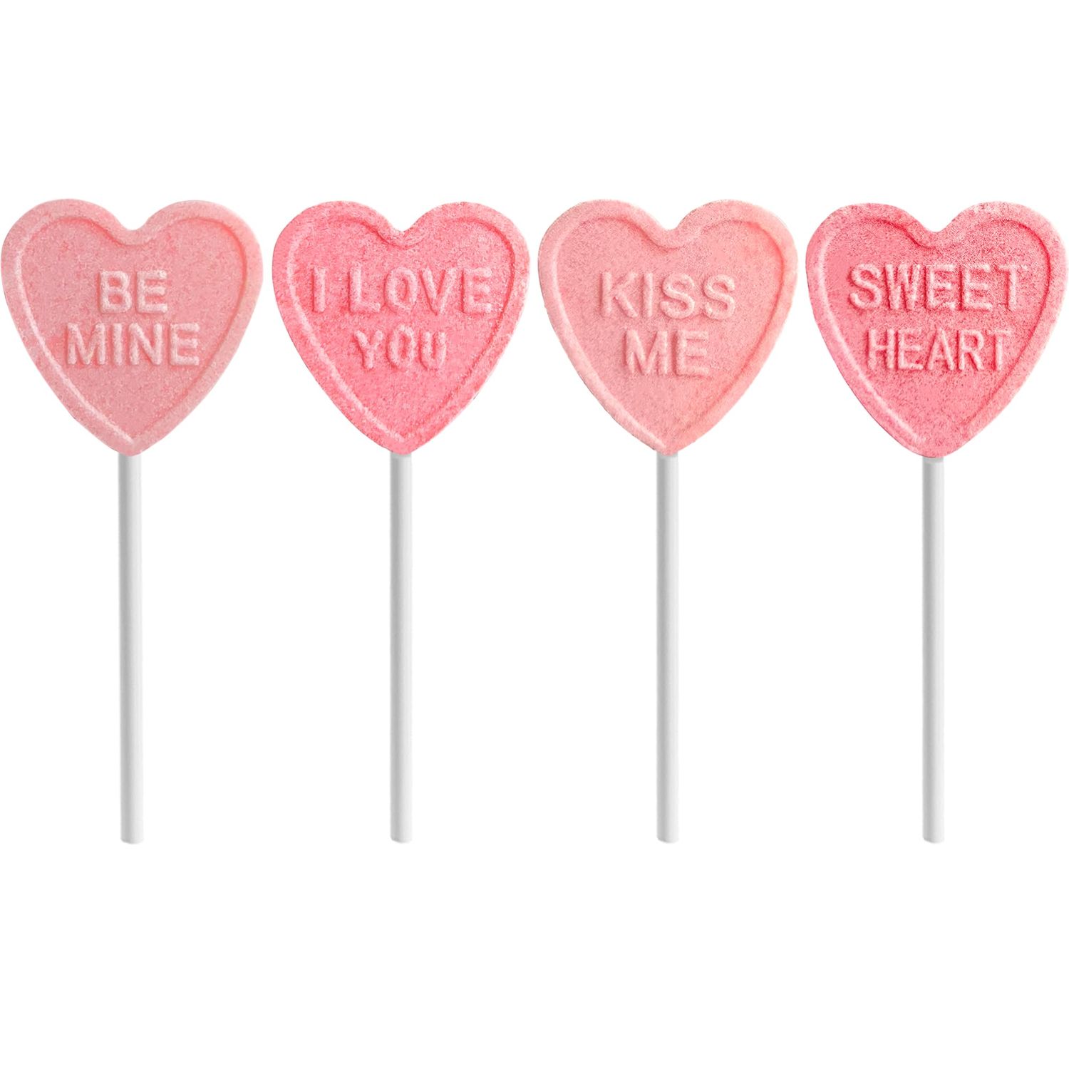 Fruidles Valentine&#39;s Heart Lollipop Candy Sucker Assortment, Dextrose Pressed Candy, Kiss me, Be Mine, I Love You, and Sweet Heart, Individually Wrapped, (Pack of 24)