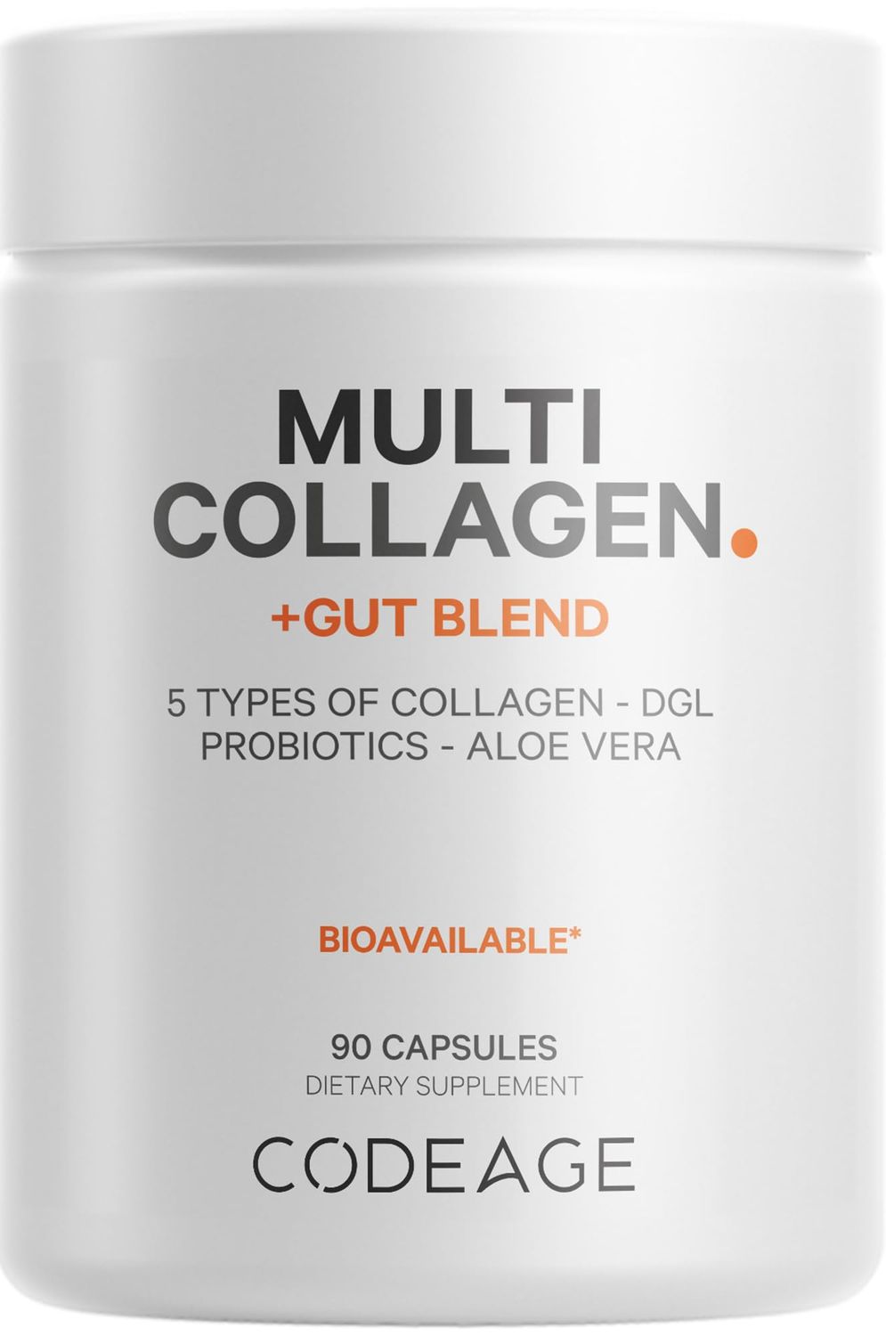 Codeage Multi Collagen Gut Blend Supplement - Digestive Probiotics, DGL Licorice, Aloe Vera, Organic Peppermint Leaf, Slippery Elm - Hydrolyzed Bovine Collagen Pills - Non-GMO - 90 Capsules