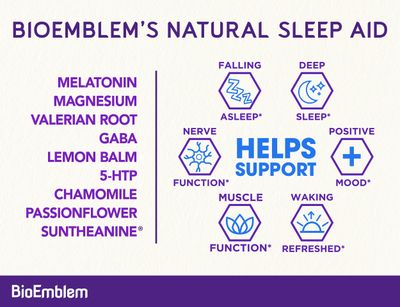 BioEmblem Natural Sleep Aid for Adults with Melatonin, Valerian Root, Suntheanine More Healthy Sleep Supplement Herbal Sleeping Pills 60 Capsules