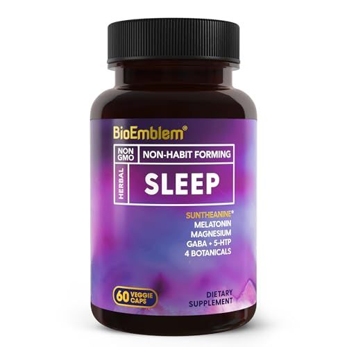 BioEmblem Natural Sleep Aid for Adults with Melatonin, Valerian Root, Suntheanine More Healthy Sleep Supplement Herbal Sleeping Pills 60 Capsules