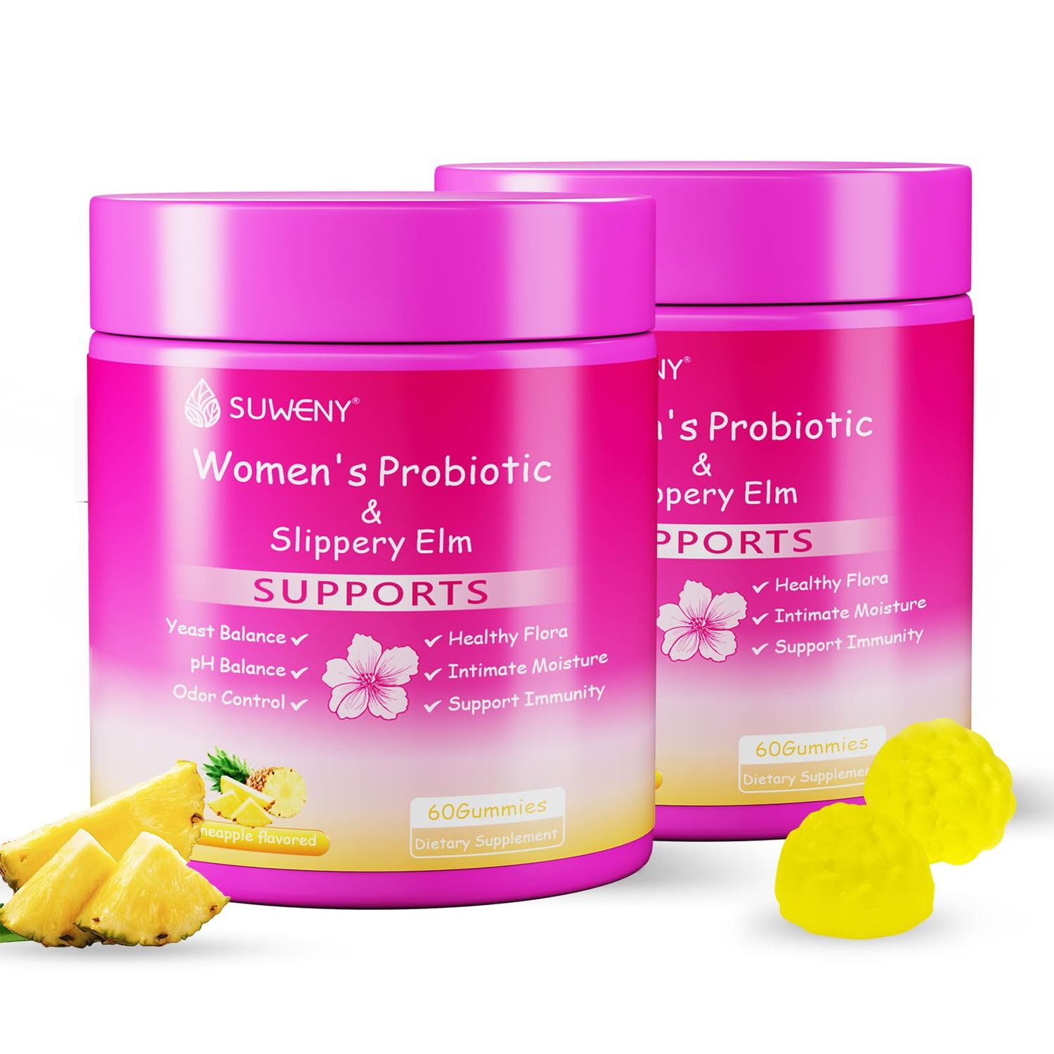 Her Juicy Feminine Probiotics Gummies,Women&#39;s Health - Supports ph Balance,with Slippery Elm, Prebiotics Lactobacillus Blend, Immune System, Pineapple Flavor-60 Gummies (2)