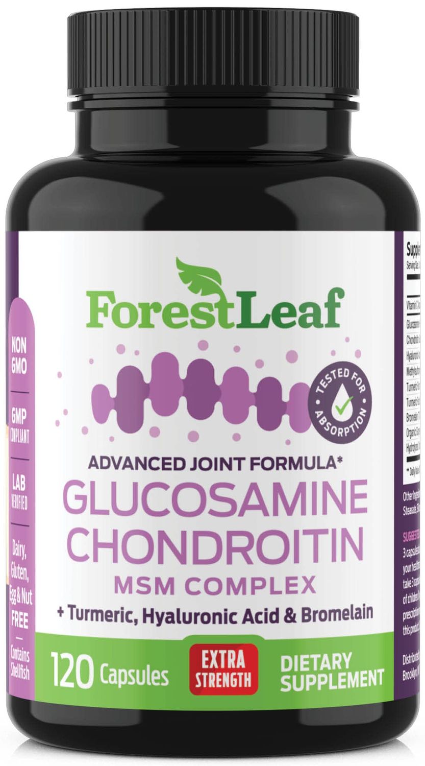 Glucosamine Chondroitin MSM Complex Supplement - Triple Strength 1200mg Joint Support Supplement for Women Men with Turmeric, Hyaluronic Acid and Bromelain for Muscle Flexibility - 120 Caps