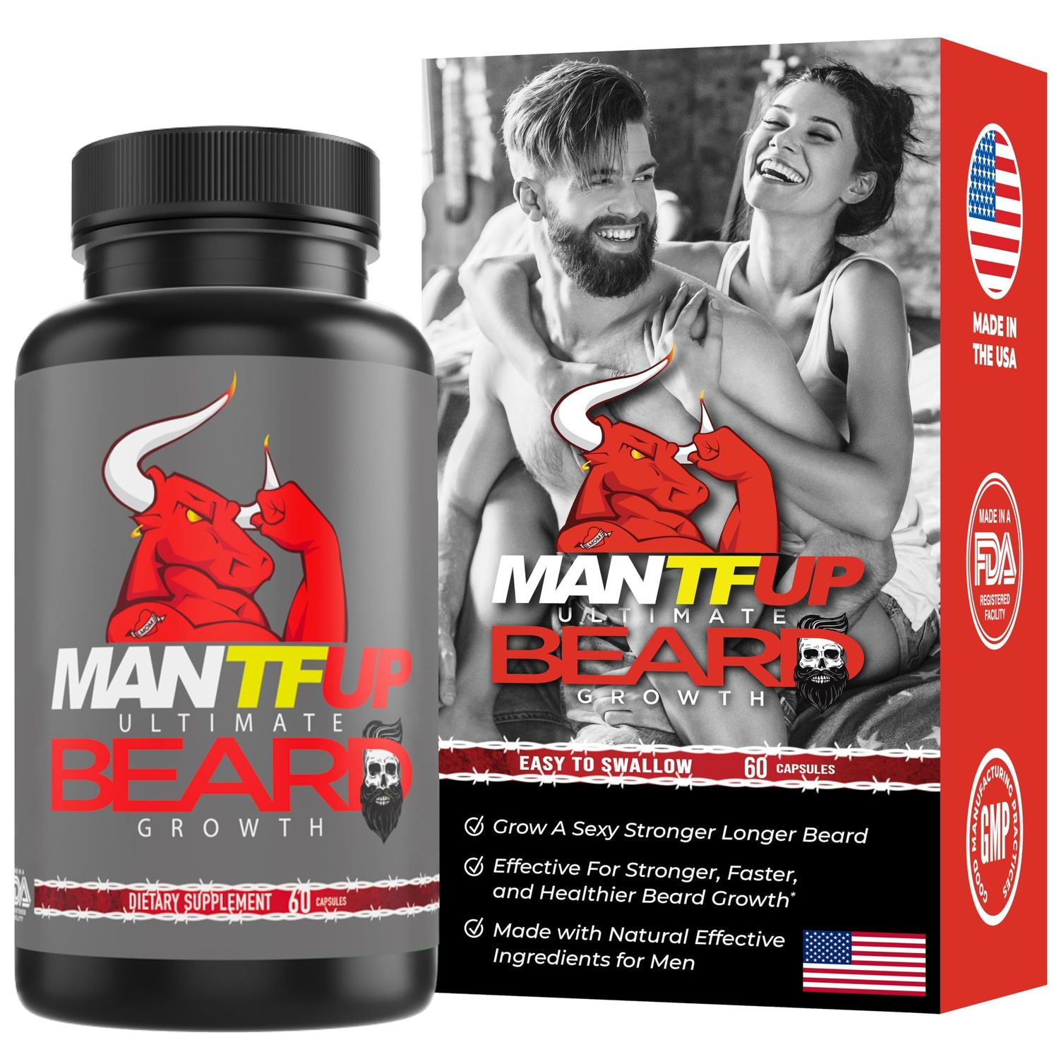 MANTFUP Dynamism Labs Ultimate Beard Growth Grow All Facial Hair Types Stronger, Faster Healthier with Biotin Collagen Nourish and Hydrate Skin Made in USA (1 Month Supply, 60 Capsules)