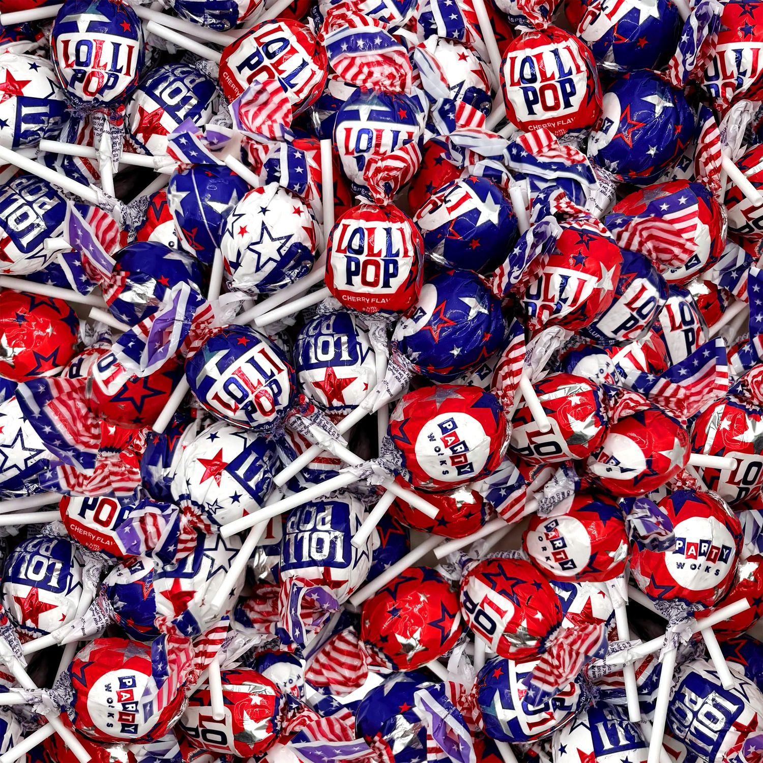 Patriotic Candy - 2 Pound Bulk Pack (35 Count) - Fourth of July Lollipops - Red White Blue Candy - Individually Wrapped - Cherry, Vanilla, Blue Raspberry - Gum Filled