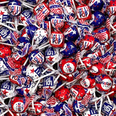 Patriotic Candy - 2 Pound Bulk Pack (35 Count) - Fourth of July Lollipops - Red White Blue Candy - Individually Wrapped - Cherry, Vanilla, Blue Raspberry - Gum Filled