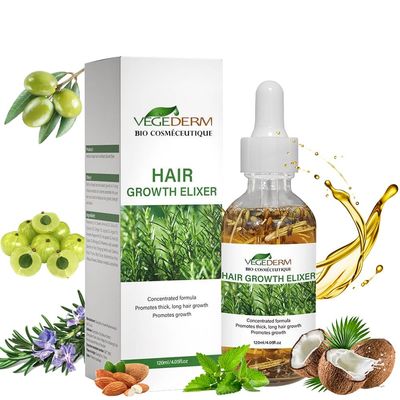VEGEDERM Hair Growth Elixir Natural Hair Growth Oil for Scalp Beard Hair fall control Serum for Women Men Rosemary, Castor Oil, Biotin Treatment for Longer Hair Beard 4.05 Fl Oz