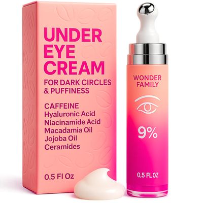 Caffeine Under Eye Cream for Puffiness and Bags Under Eyes - Roller for Puffy Eyes and Dark Circles Under Eye Treatment for Women, Men - Hyaluronic Acid and Niacinamide Serum - Face Puffiness Reducer