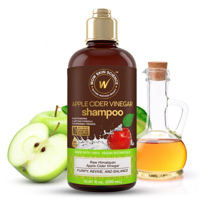 WOW Skin Science Apple Cider Vinegar Shampoo - Hair Growth Shampoo For Thinning Hair, Hair Loss &amp; Dandruff Shampoo - Parabens &amp; Sulfate Free Shampoo (Brown, 16.9 Fl Oz (Pack Of 1))