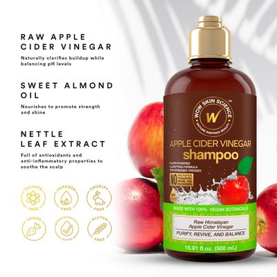 WOW Skin Science Apple Cider Vinegar Shampoo - Hair Growth Shampoo For Thinning Hair, Hair Loss & Dandruff Shampoo - Parabens & Sulfate Free Shampoo (Brown, 16.9 Fl Oz (Pack Of 1))