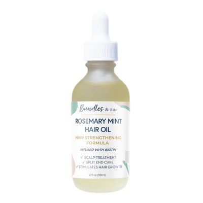 Bundles Bits Rosemary Mint Scalp Hair Oil for Growth and Dry, Damaged Hair - Strengthening Formula infused with Biotin Jojoba - Frizz Free, 2 oz.