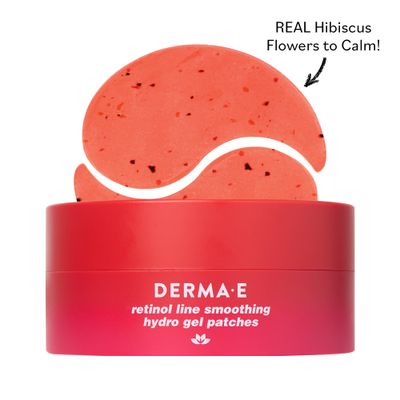 Derma E Retinol Bakuchiol Under Eye Patches (30 Pairs) Non-Irritating, Line Smoothing Hydro Gel Eye Patches with Rose Water Real Hibiscus Petals, Helps Reduce Fine Lines, Crow's Feet, 60ct