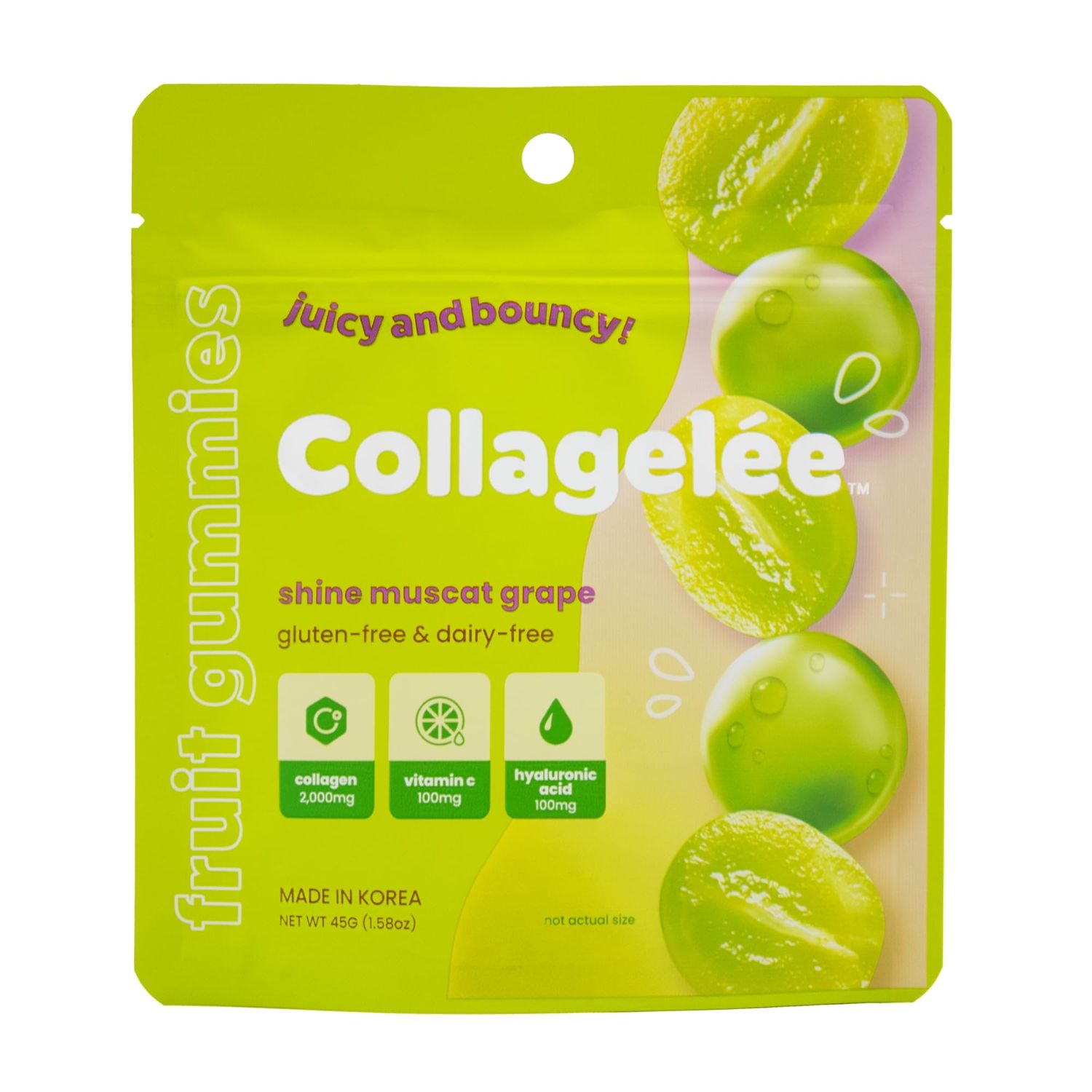 Collagelee Collagen Gummies - Marine Collagen Supplements with Vitamin C, Hyaluronic Acid, Biotin for Moisturized, Youthful, Plump Skin - Korean Skincare (Shine Muscat Grape)