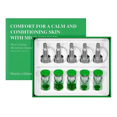 MADECA DERMA Phyto Calming Microbiome Ampoule - Calming with Soothing Botanicals, Hyaluronic Acid Anti-Redness Complex, Korean Skincare for Redness Relief Skin Repair (0.23 fl oz x 5 Bottles)