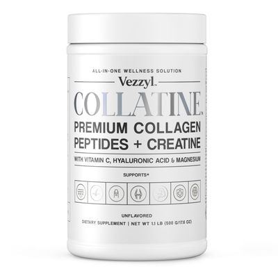 Vezzyl - Collatine - Premium Collagen Peptides Creatine with Vitamin C, Hyaluronic Acid and Magnesium for Skin, Hair, Nails, Bone Joint, Muscle, Immune and Cognitive Aid (1.1 LB (500 G17.6 OZ)