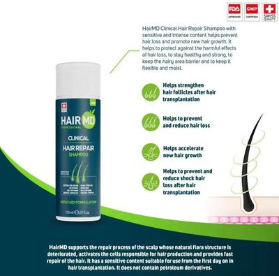 HairMD Transplant Clinical Repair Shampoo - 150ml Biotin for Hair Growth, Exclusive Anti Hair Loss Sensitive Formula