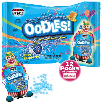 DOUzzle Oodles Clown Shaped, Blue Raspberry Tiny Tangy Chews (12 Count, Pack of 1) Individually Wrapped Candies, Birthday Party Favors, Goodie Bags Stuffers, Pinata Filler - Kosher Parve