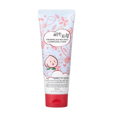 esfolio Hyaluronic Acid with Peach Cleansing Foam Face Wash - Moisturizing Facial Cleanser - Gently Removes Dirt, Oil Impurities - Soft Creamy Foam with Hydrating Formula (5.29 OZ-150ML)