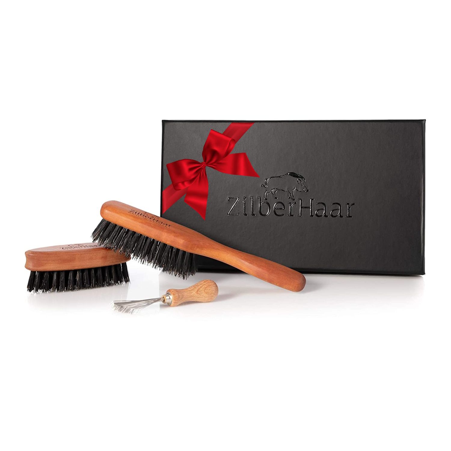 Zilberhaar Beard Brush Grooming Kit (Soft Version) 2nd Cut Boar Bristles - Ideal for Stubbles and Short To Medium Beards - Distributes Balm and Oil for GrowthStyling - Comes with Brush Cleaning Tool