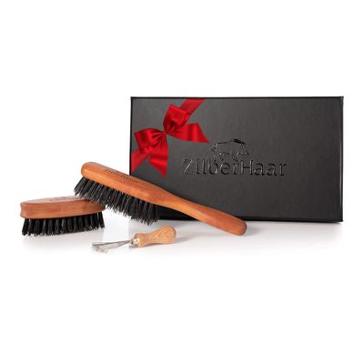 Zilberhaar Beard Brush Grooming Kit (Soft Version) 2nd Cut Boar Bristles - Ideal for Stubbles and Short To Medium Beards - Distributes Balm and Oil for GrowthStyling - Comes with Brush Cleaning Tool