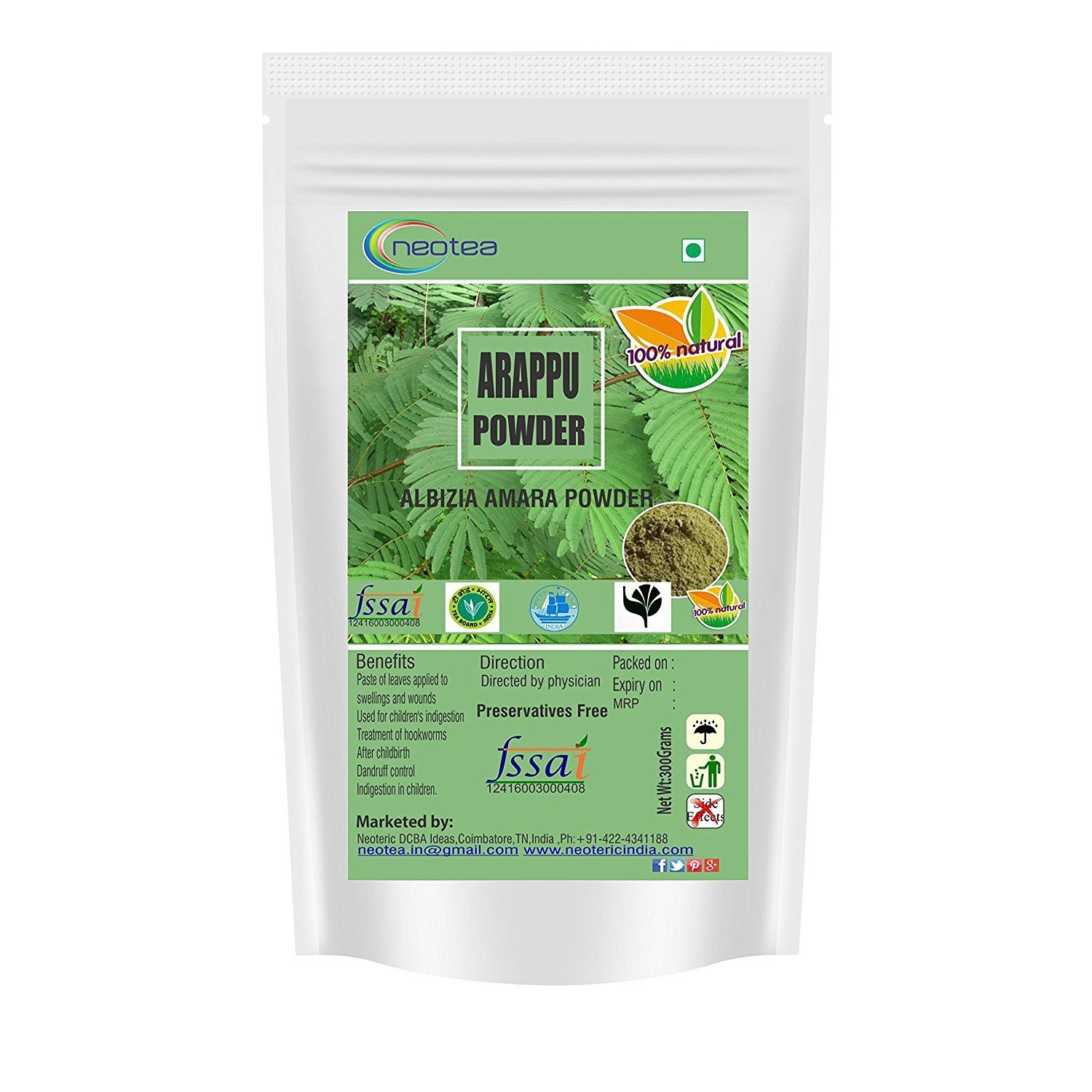 Neotea Arappu Powder Albizia Amara 300GM (10.58 OZ) Natural Shampoo Natural Hair Wash powder Natural Cleansing powder Helps with Hair Fall Scalp Care Hair Growth for Men Women