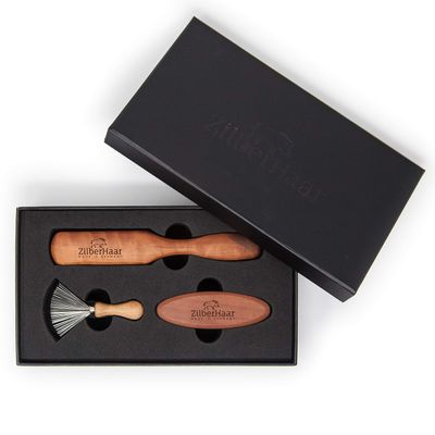 Zilberhaar Beard Brush Grooming Kit (Soft Version) 2nd Cut Boar Bristles - Ideal for Stubbles and Short To Medium Beards - Distributes Balm and Oil for GrowthStyling - Comes with Brush Cleaning Tool