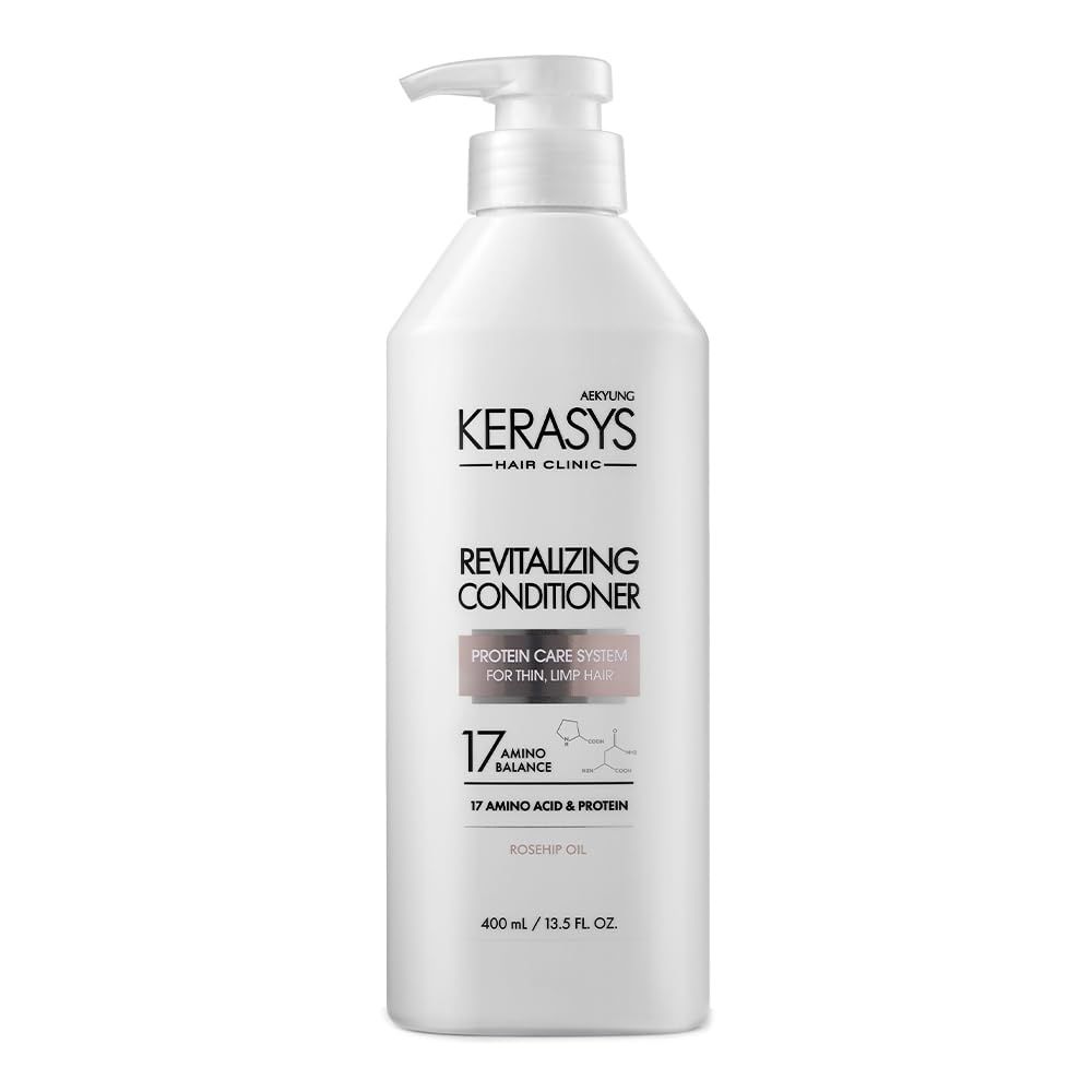 Kerasys Hair Clinic Protein Care System for Thin Limp Hair Rosehip Oil REVITALIZING 13.5 fl oz 400 ml (Conditioner 1-Pack)