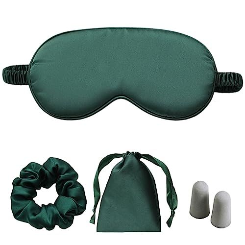 LCBD Silk Satin Sleeping Eye Mask, Green Sleep Eye Night Blindfold for Women and Men, Soft Breathable Blackout Eyeshade Eye Cover for Travel, Wedding Bridesmaid Gift