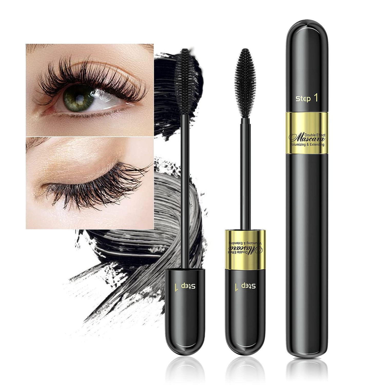 Tubing Mascara Waterproof Smudge-Proof - 2-1 Long-Lasting Mascara Black Volumizing and Lengthening for Eye Makeup, No Clumping, Curling Eyelashes, Vegan Cruelty Free, Black, 1 Count