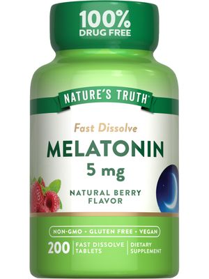 Nature&#39;s Truth Melatonin 5mg Fast Dissolve Tablets 200 Count Natural Berry Flavor Vegan, Non-GMO Gluten Free Supplement
