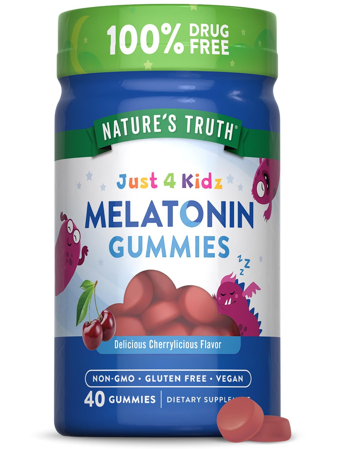 Nature&#39;s Truth Kids Melatonin Gummy 1mg 40 Count Vegan, Non-GMO Gluten Free Gummies Cherrylicious Flavor