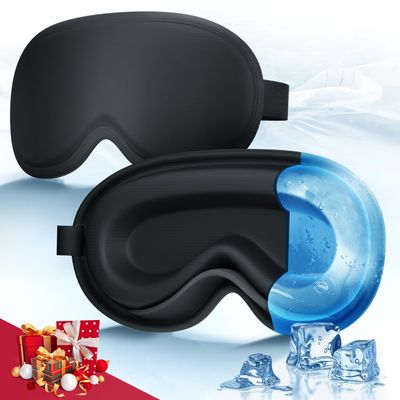 3D Cooling Gel Eye Mask - Reusable Cold Sleep Mask, Eyes Ice Pack with Hot Cold Compress Therapy for Puffiness, Dark Circles, Dry Eyes, Headaches and Stress Relief (Black,1 Pack)