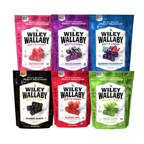 Wiley Wallaby Licorice 10 Ounce Classic Gourmet Australian Style Soft Chewy Licorice Candy Variety Pack Twists, 6 Pack