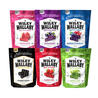 Wiley Wallaby Licorice 10 Ounce Classic Gourmet Australian Style Soft Chewy Licorice Candy Variety Pack Twists, 6 Pack