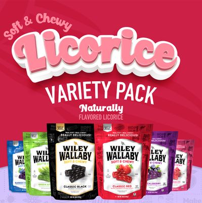 Wiley Wallaby Licorice 10 Ounce Classic Gourmet Australian Style Soft Chewy Licorice Candy Variety Pack Twists, 6 Pack