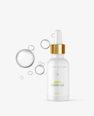 Glow Village Boost Hyaluronic Acid and Ceramides Serum Non-Oily, Vegan, Lightweight Moisture boosting, Barrier protecting, Daily and Nightly use, effective for All Skin Types 1 oz
