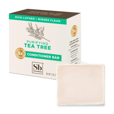 Soapbox Hair Conditioner Bar with Tea Tree Oil to Clean Purify Dry, Damaged Hair Scalp - 2oz Solid Conditioner, Low Plastic, Vegan, Harsh Sulfate Free, Paraben Free