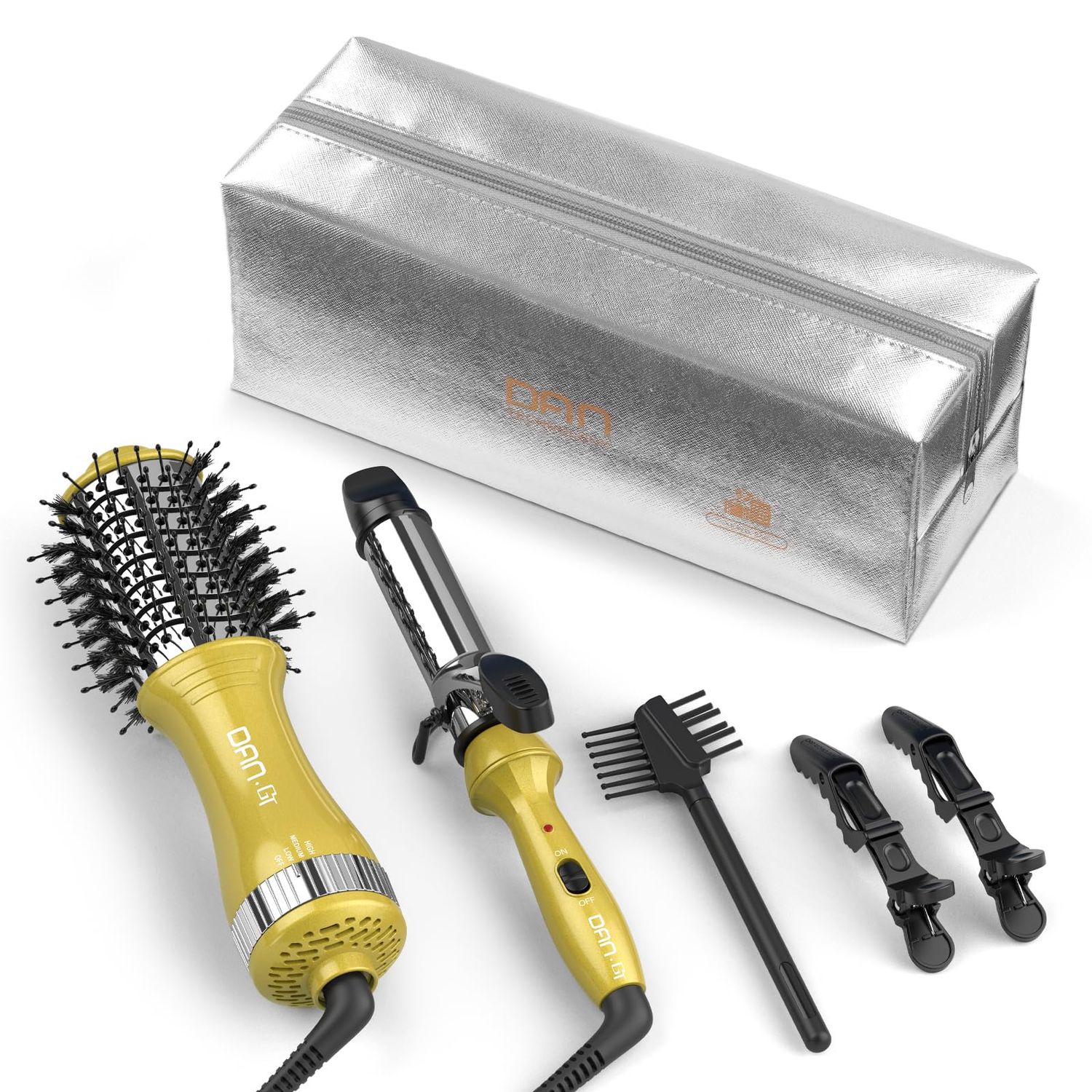 DAN Technology Hair Dryer Brush Mini Curling Wand Set - 1 Inch Travel Set with 3 Temperature Settings - Hot Air Brush for Drying, Styling, Curling, and Volumizing