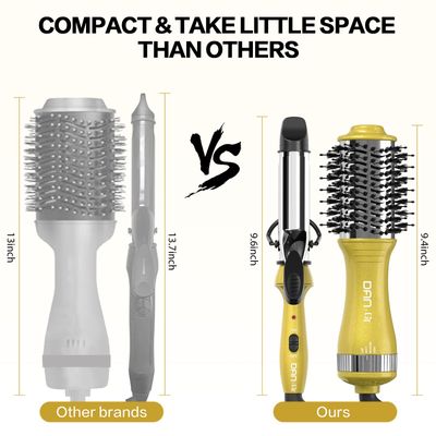 DAN Technology Hair Dryer Brush Mini Curling Wand Set - 1 Inch Travel Set with 3 Temperature Settings - Hot Air Brush for Drying, Styling, Curling, and Volumizing