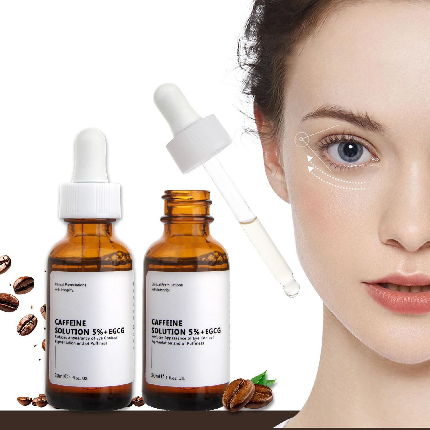 Caffeine Eye Serum With EGCG For Dark Circles and Puffiness, Anti Aging 5 Caffeine Solution For Puffy Eyes, Fine Lines, Moisturizing Under Eye Serum, 2PCS.