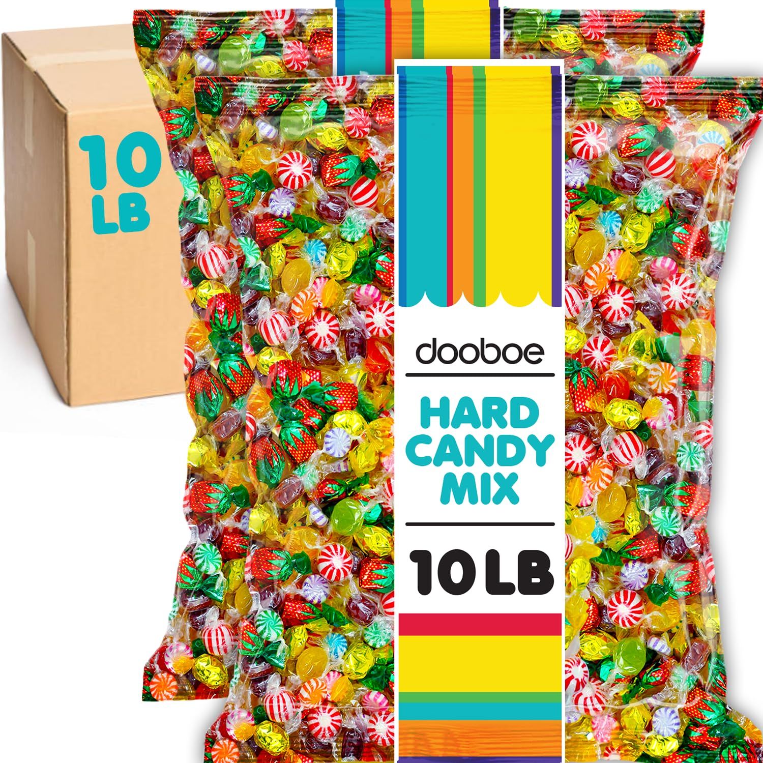 Dooboe 10-Pound Assorted Hard Candy Mix - Bulk Variety Bag with Individually Wrapped Classic Flavors - Butterscotch, Fruit, Mint More