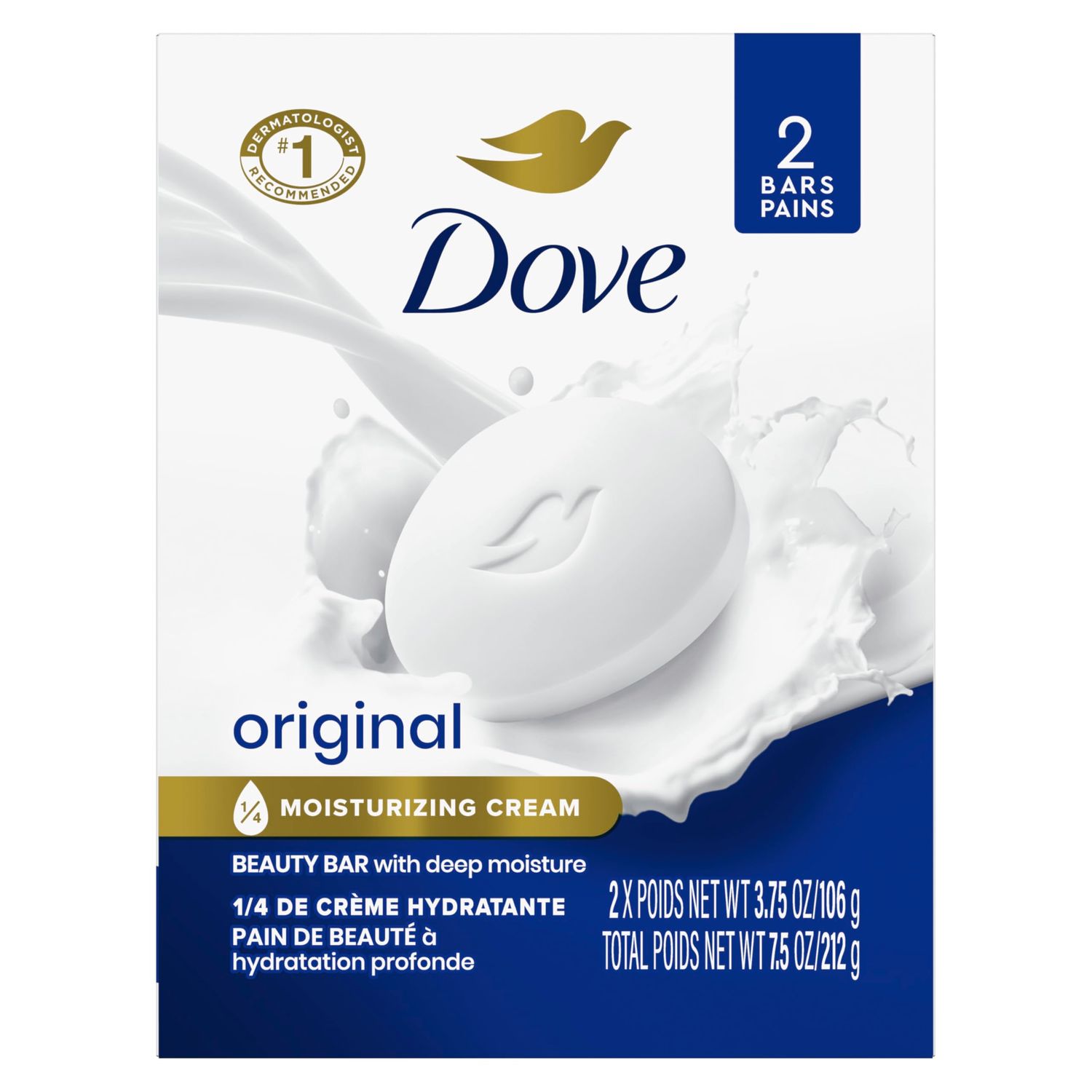 Dove Beauty Bar Soap Original, 2 Bars Pack of 12 for Soft, Smooth Skin, with 14 Moisturizing Cream 3.75 oz