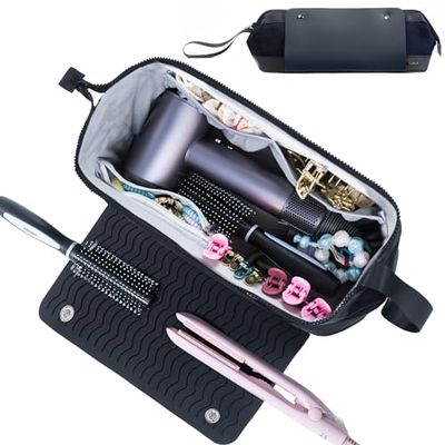 2IN1 Hair Tools Travel Bag with Heat Resistant Mat for Flat Irons, Straighteners, Curling Iron, and Haircare Accessories,Compatible with Revlon One Step Hair Dryer,Revlon Volumizer Hair Dryer Brush